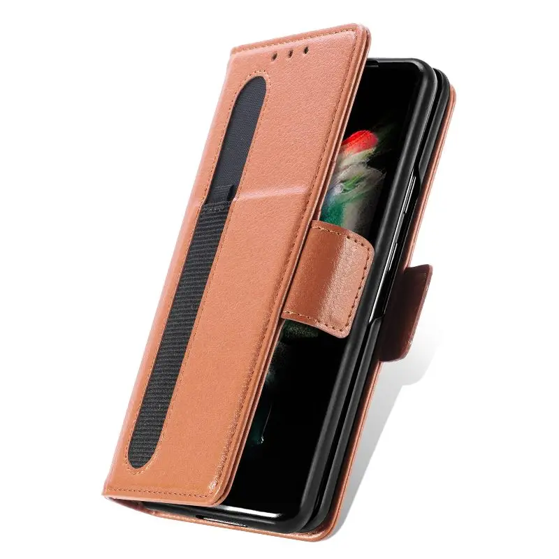 Magnetic Flip Phone Case For Samsung Galaxy Z Fold 5 4 3 Fold Phone Cover Shockproof Phone Cover With Pen Holder(Exclude Pen)