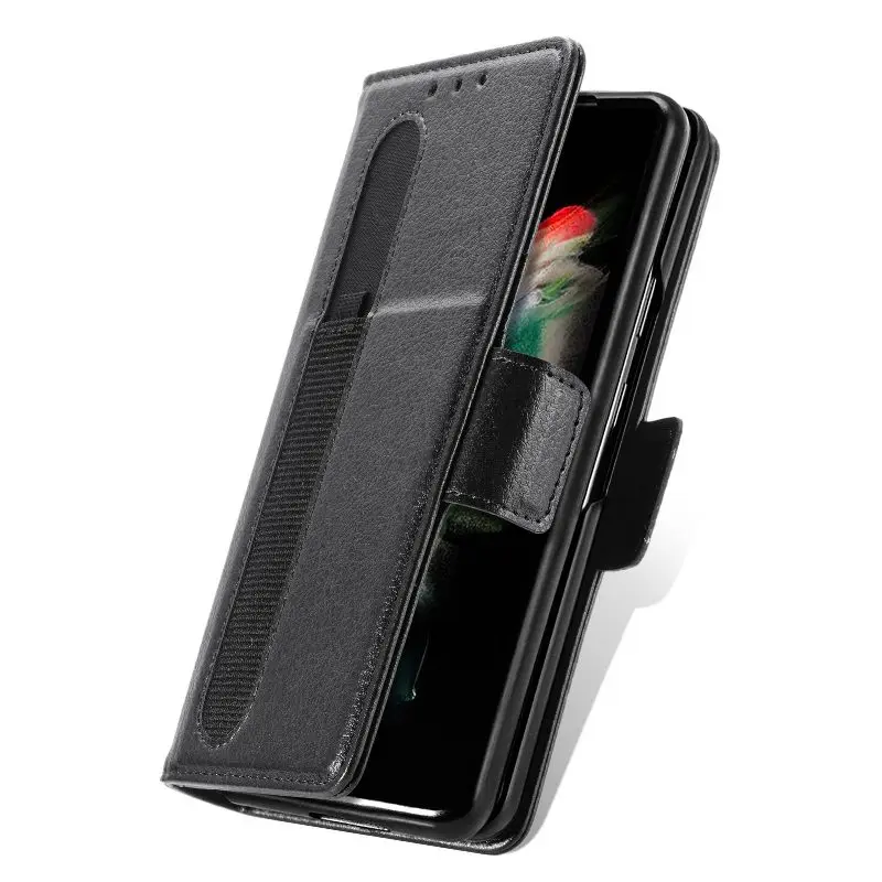 Magnetic Flip Phone Case For Samsung Galaxy Z Fold 5 4 3 Fold Phone Cover Shockproof Phone Cover With Pen Holder(Exclude Pen)