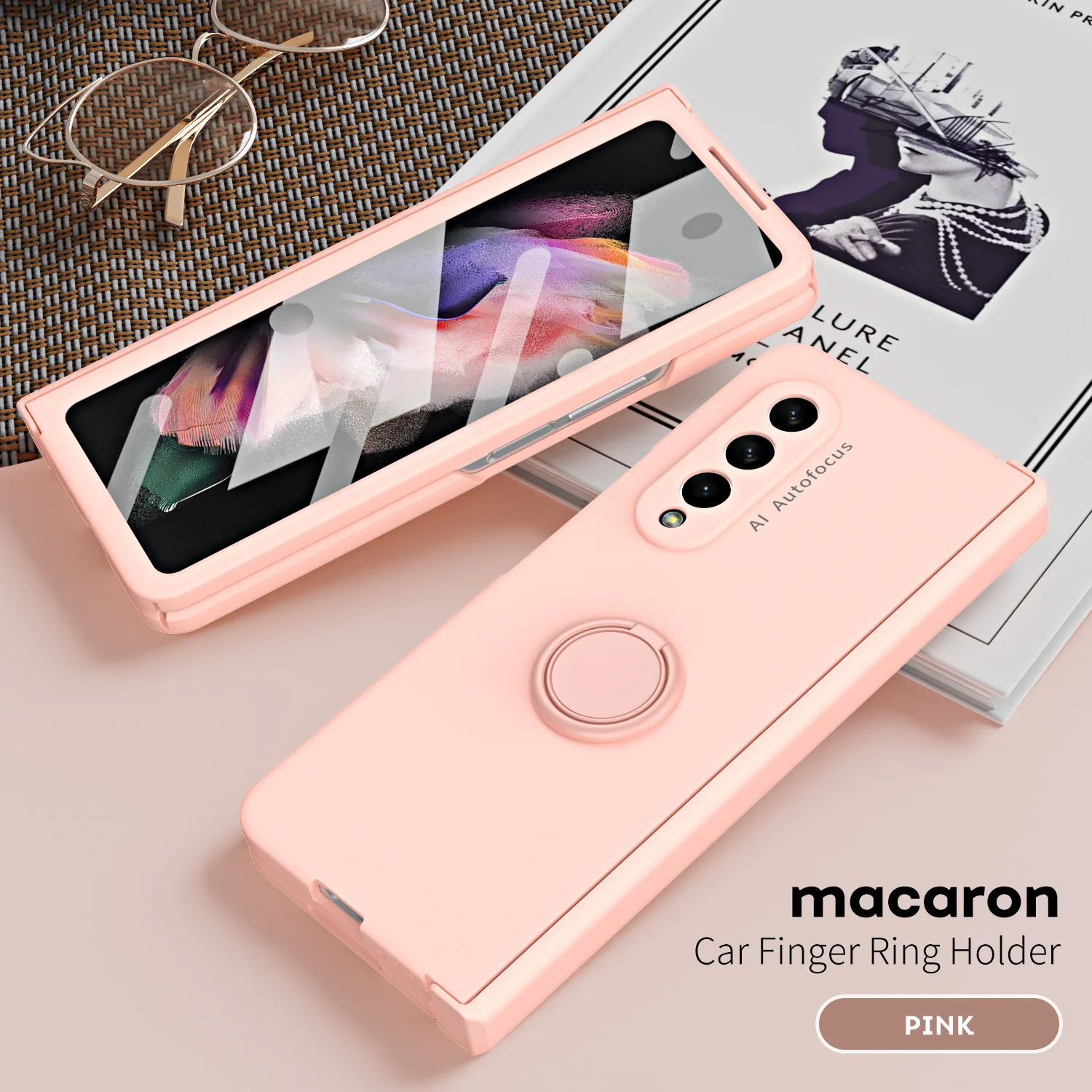 Matte Frosted Car Magnetic with Screen Protector Fashion Phone Case for Samsung Galaxy Z Fold5 Fold4 Fold3 Fold2 Protective Case