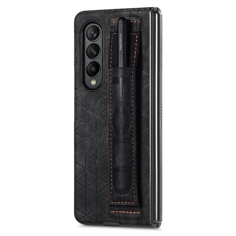 Wrist Strap Phone Case For Samsung Galaxy Z Fold 5 4 3 Phone Cover Shockproof Anti-Drop Back Cover With Pen Holder(Exclude Pen)
