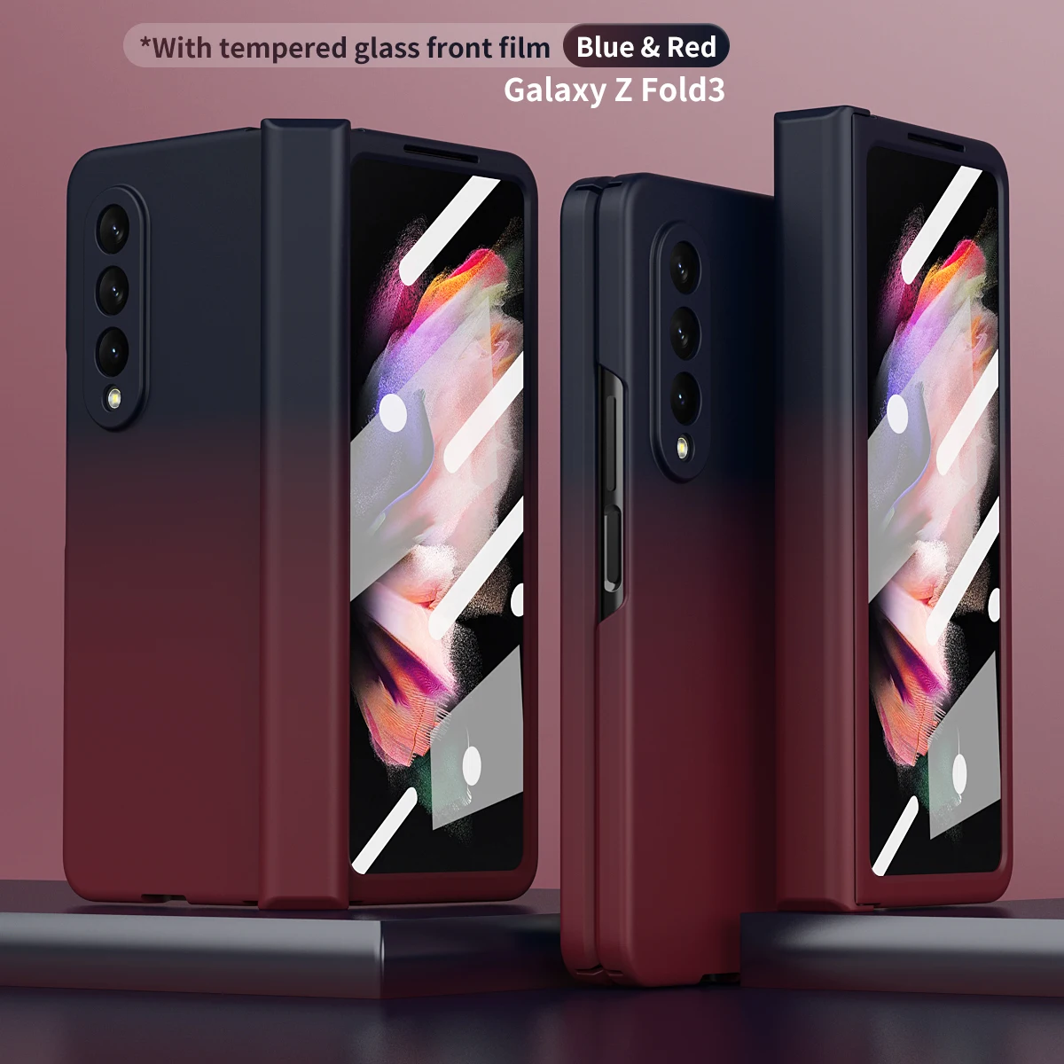 Hinge Gradient Case for Samsung Galaxy Z Fold 4 3 2 Cover with Front Glass Film Full Protective Camera Flip Antifinerprint Shell