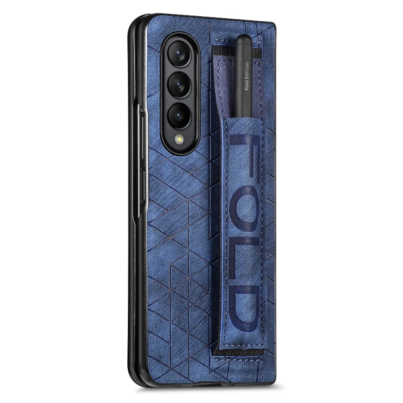Wrist Strap Phone Case For Samsung Galaxy Z Fold 5 4 3 Phone Cover Shockproof Anti-Drop Back Cover With Pen Holder(Exclude Pen)