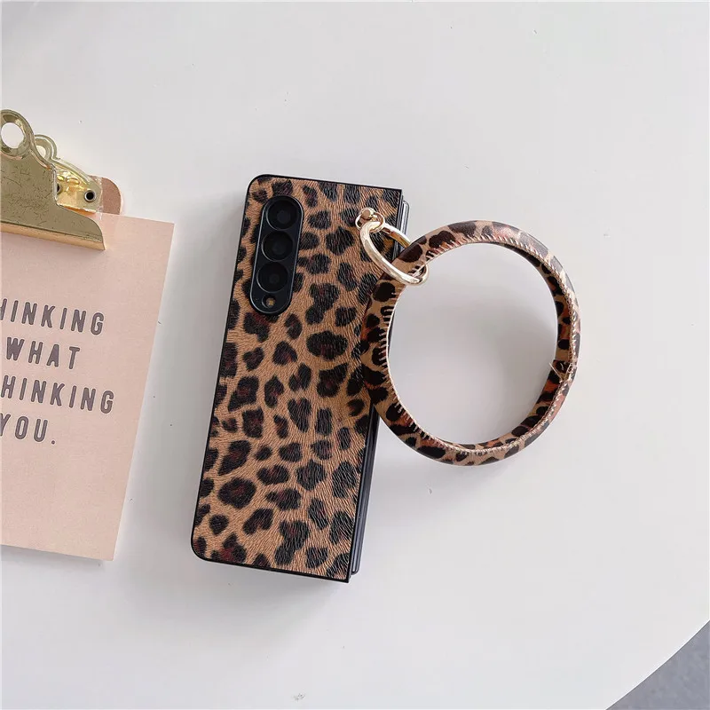 DIY Luxury Leopard Print Bracelet Pearl Strap Leather Case For Samsung Galaxy Z Fold4 Case for Galaxy Z Fold 5 Case Z Fold 3 2 1