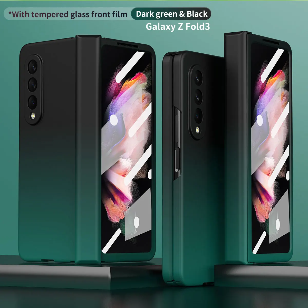 Hinge Gradient Case for Samsung Galaxy Z Fold 4 3 2 Cover with Front Glass Film Full Protective Camera Flip Antifinerprint Shell
