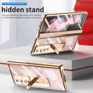 Magnetic Hinge Plating Folding Case For Samsung Galaxy Z Fold 5 3 4 Anti-drop upgrade Hinge All Inclusive With Hidden Stand 1