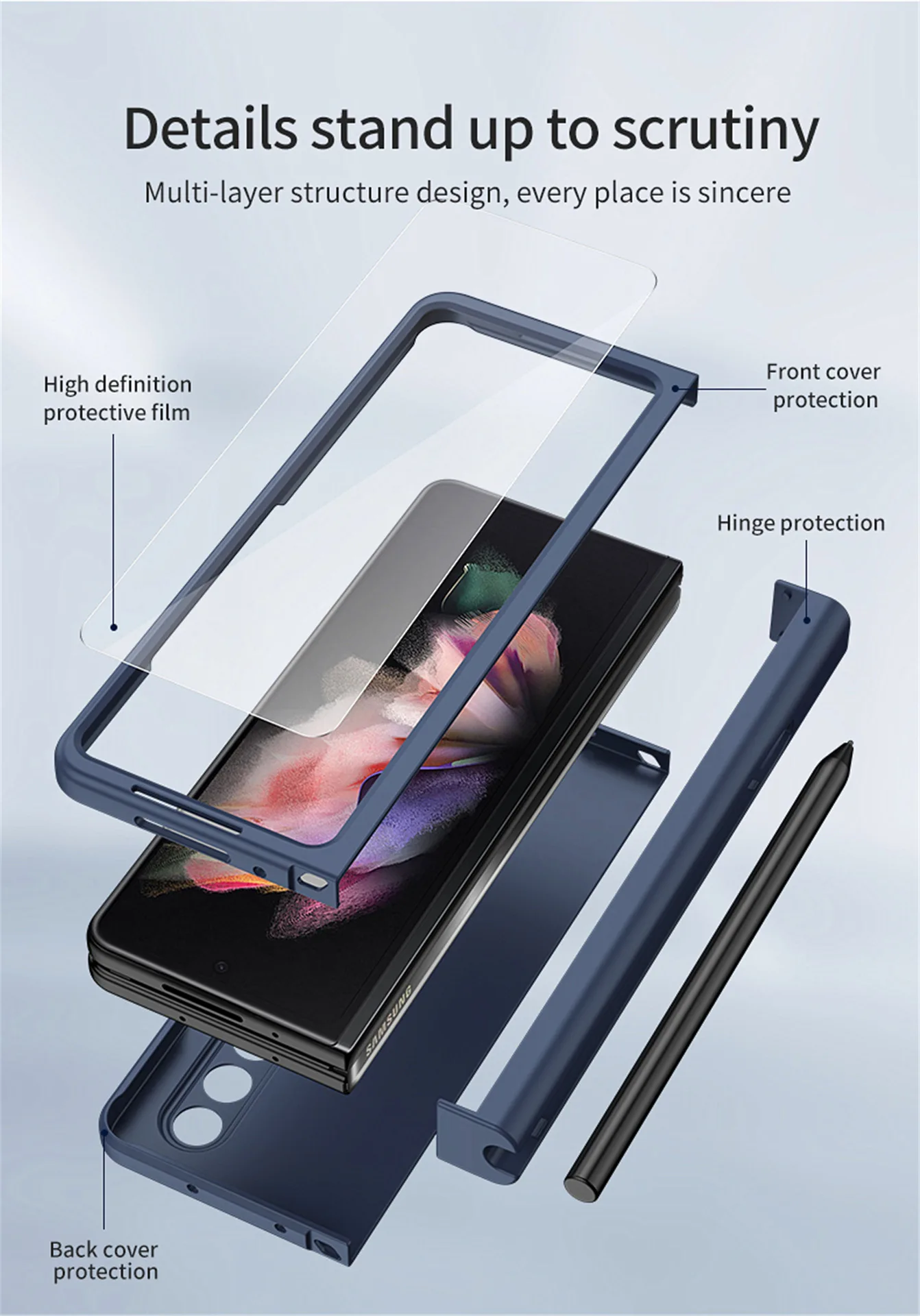 for Samsung Galaxy Z Fold 5 4 3 Phone Case 360° Liquid Matte Plain Color Pen Holder Cover Fine Hole Shell Antifall NonSlip Funda