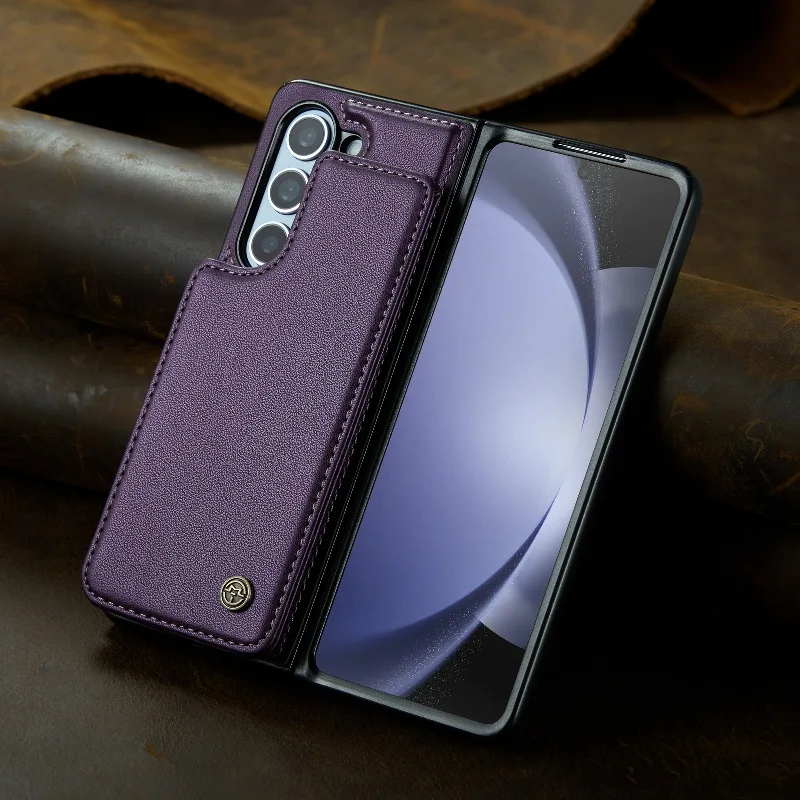 Solid Color Leather Phone Case For Samsung Galaxy Z Fold 5 Z Fold4 Z Fold 3 Magnetic Flip Case Wallet Card Phone Cover