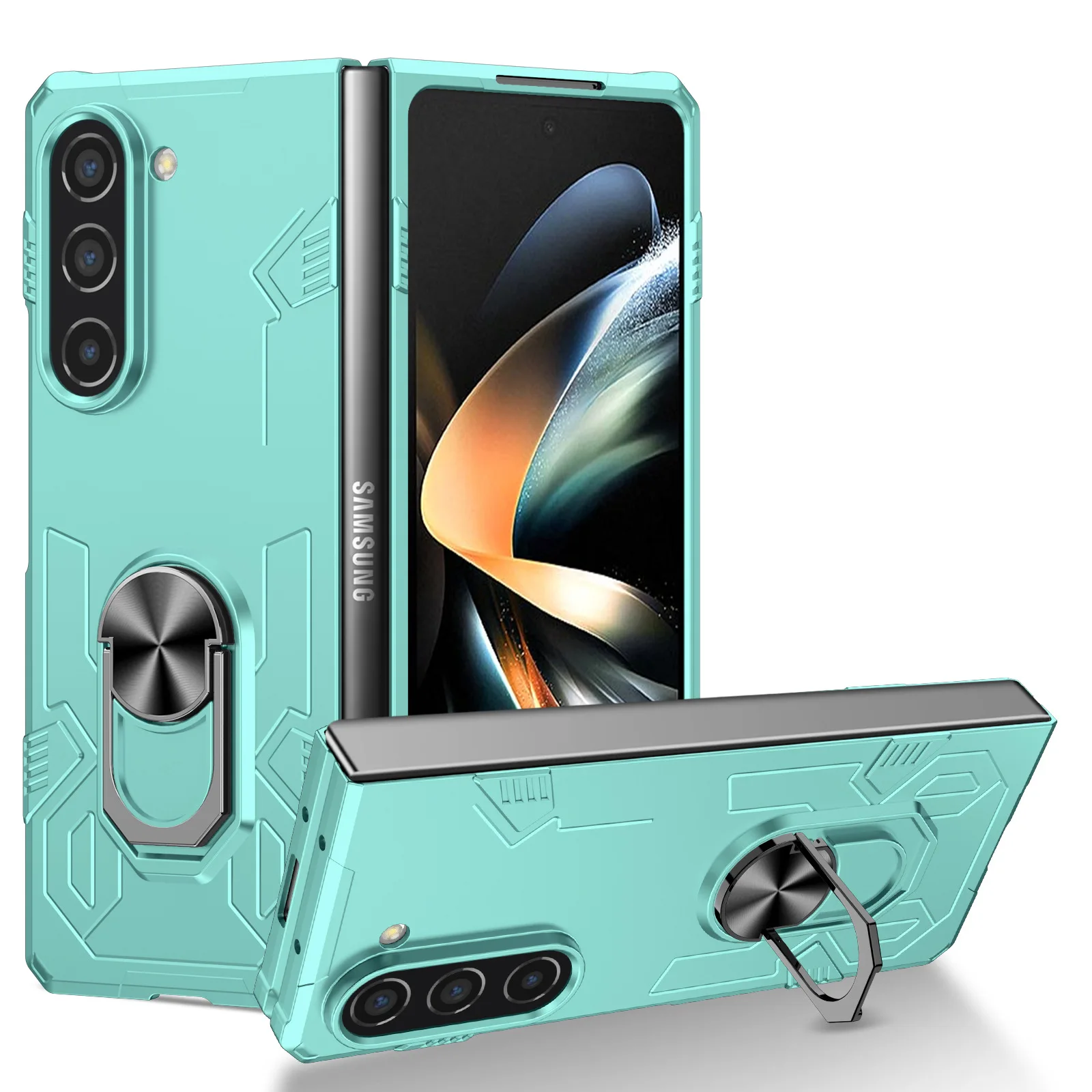 Ring Bracket Phone Case for Samsung Galaxy Z Fold 5 4 3 Fold5 Fold4 Fold3 Magnetic Plastic Fall Prevention Cover
