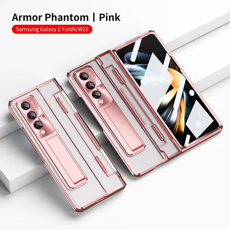 For Samsung Galaxy Z Fold 4 Z Fold 3 Folding Hinge Phantom Transparent Bracket 360° All inclusive Hard Mobile Phone Case Cover
