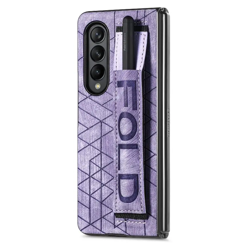 Wrist Strap Phone Case For Samsung Galaxy Z Fold 5 4 3 Phone Cover Shockproof Anti-Drop Back Cover With Pen Holder(Exclude Pen)