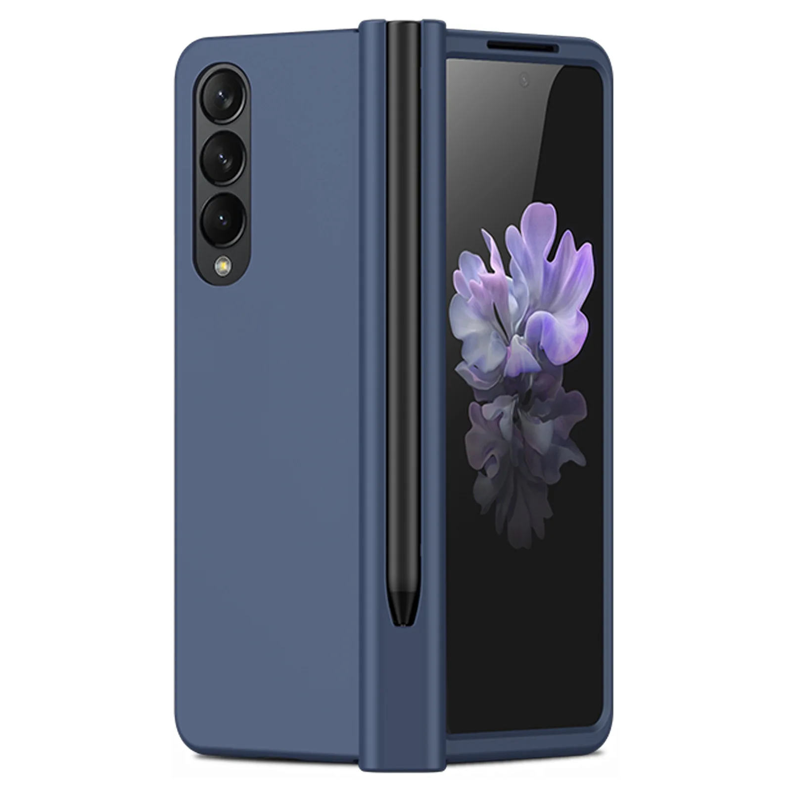 for Samsung Galaxy Z Fold 5 4 3 Phone Case 360° Liquid Matte Plain Color Pen Holder Cover Fine Hole Shell Antifall NonSlip Funda