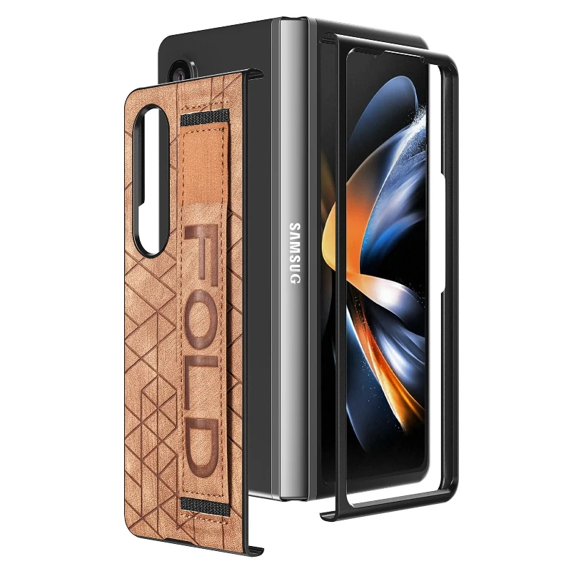 Wrist Strap Phone Case For Samsung Galaxy Z Fold 5 4 3 Phone Cover Shockproof Anti-Drop Back Cover With Pen Holder(Exclude Pen)