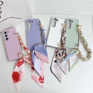 Fashion Electroplated Candy Color Scarf Short Chain Leather Case For Samsung Galaxy Z Fold4 Case For Galaxy Z Fold5 Cover Fold3 1