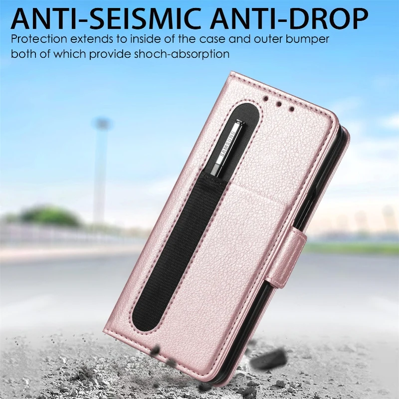 Magnetic Flip Phone Case For Samsung Galaxy Z Fold 5 4 3 Fold Phone Cover Shockproof Phone Cover With Pen Holder(Exclude Pen)