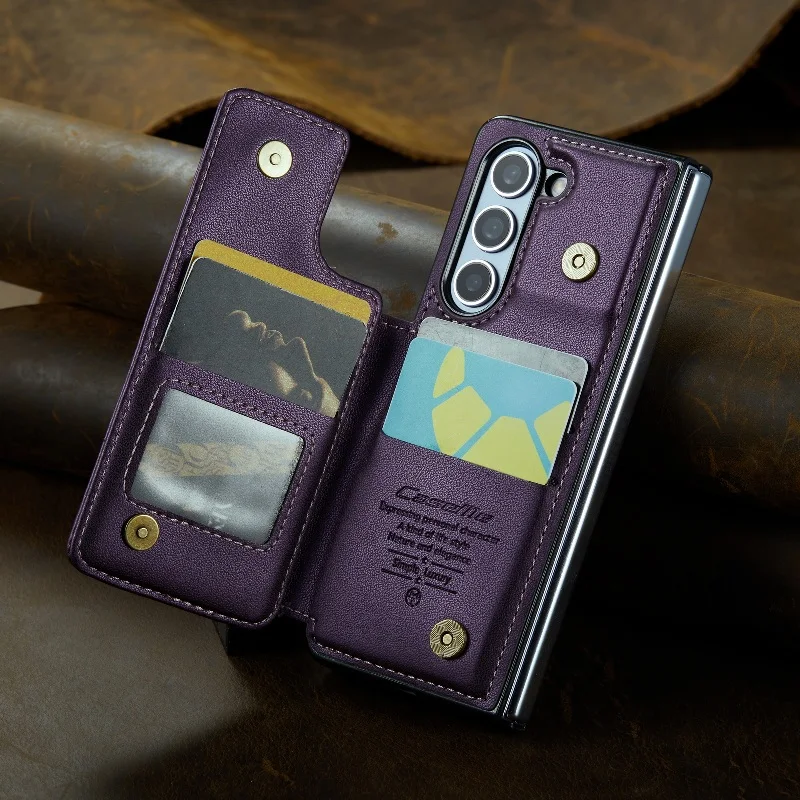 Solid Color Leather Phone Case For Samsung Galaxy Z Fold 5 Z Fold4 Z Fold 3 Magnetic Flip Case Wallet Card Phone Cover