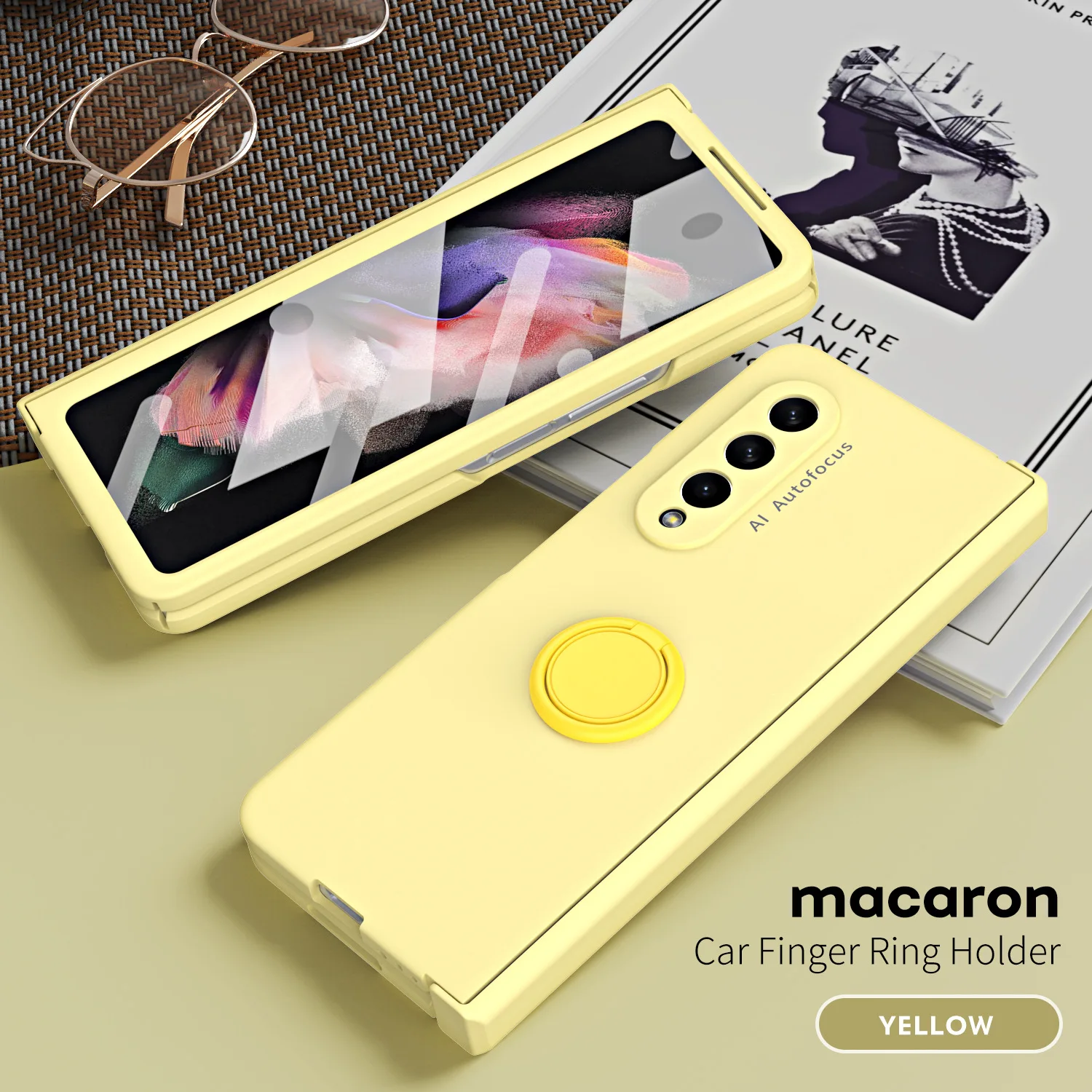 Matte Frosted Car Magnetic with Screen Protector Fashion Phone Case for Samsung Galaxy Z Fold5 Fold4 Fold3 Fold2 Protective Case