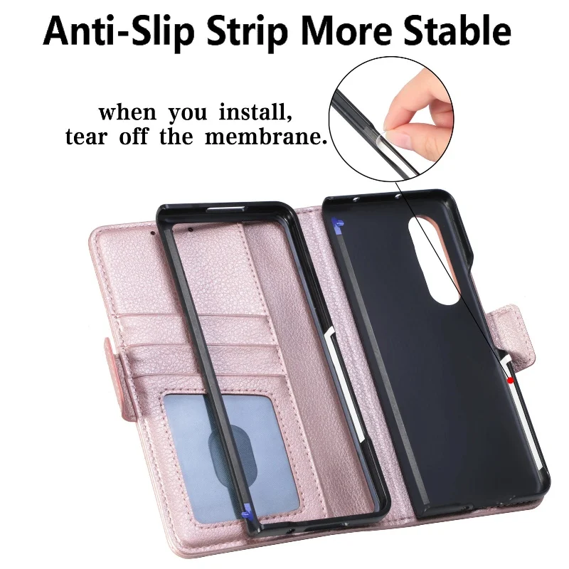 Magnetic Flip Phone Case For Samsung Galaxy Z Fold 5 4 3 Fold Phone Cover Shockproof Phone Cover With Pen Holder(Exclude Pen)