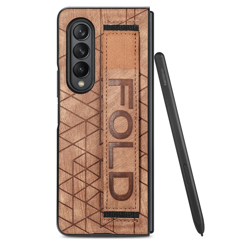 Wrist Strap Phone Case For Samsung Galaxy Z Fold 5 4 3 Phone Cover Shockproof Anti-Drop Back Cover With Pen Holder(Exclude Pen)