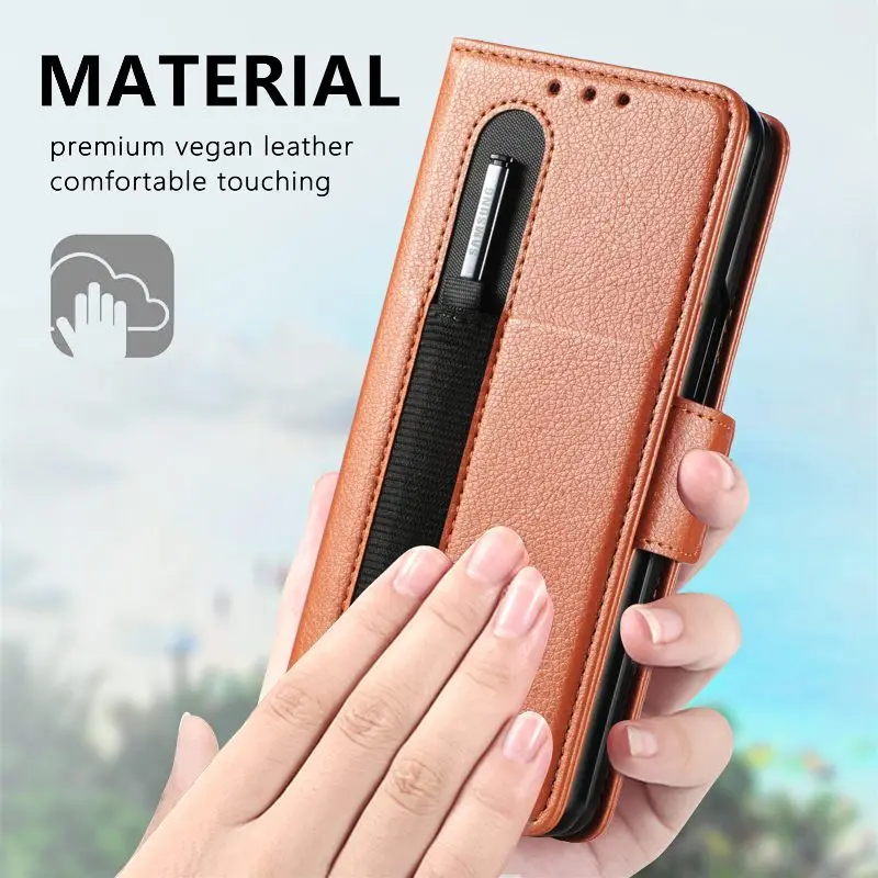 Magnetic Flip Phone Case For Samsung Galaxy Z Fold 5 4 3 Fold Phone Cover Shockproof Phone Cover With Pen Holder(Exclude Pen)