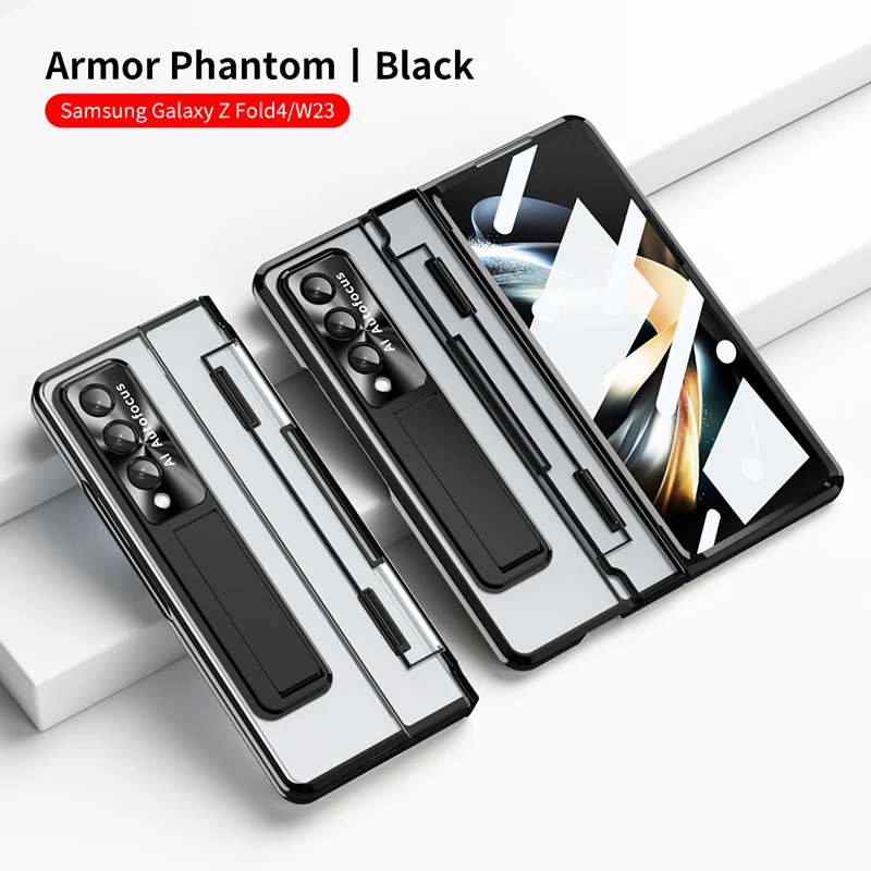 For Samsung Galaxy Z Fold 4 Z Fold 3 Folding Hinge Phantom Transparent Bracket 360° All inclusive Hard Mobile Phone Case Cover