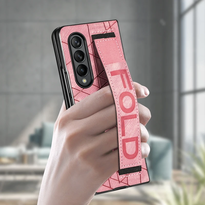 Wrist Strap Phone Case For Samsung Galaxy Z Fold 5 4 3 Phone Cover Shockproof Anti-Drop Back Cover With Pen Holder(Exclude Pen)
