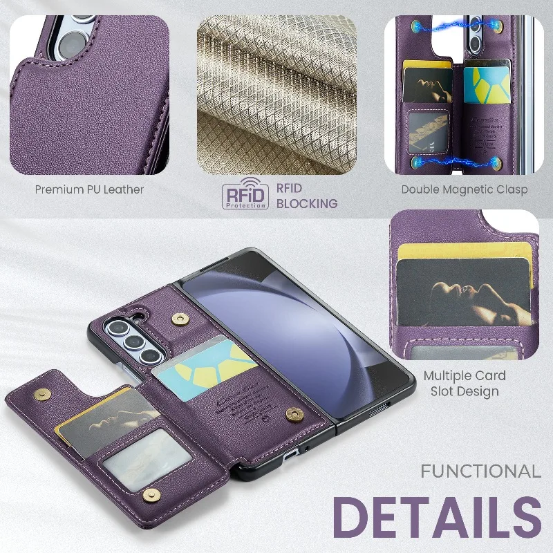 Solid Color Leather Phone Case For Samsung Galaxy Z Fold 5 Z Fold4 Z Fold 3 Magnetic Flip Case Wallet Card Phone Cover