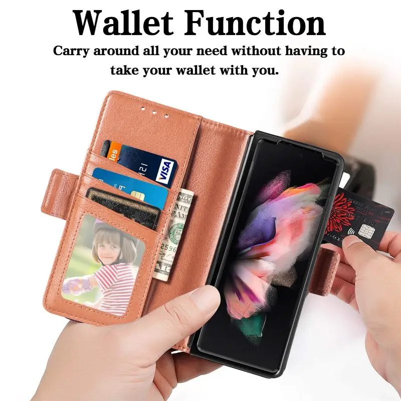Magnetic Flip Phone Case For Samsung Galaxy Z Fold 5 4 3 Fold Phone Cover Shockproof Phone Cover With Pen Holder(Exclude Pen)
