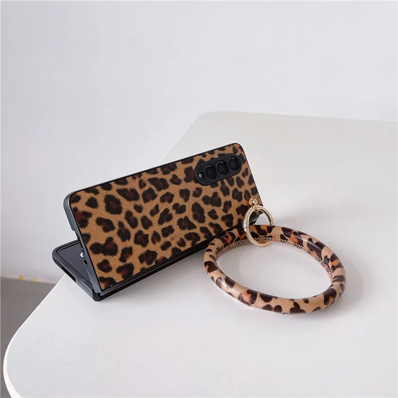 DIY Luxury Leopard Print Bracelet Pearl Strap Leather Case For Samsung Galaxy Z Fold4 Case for Galaxy Z Fold 5 Case Z Fold 3 2 1