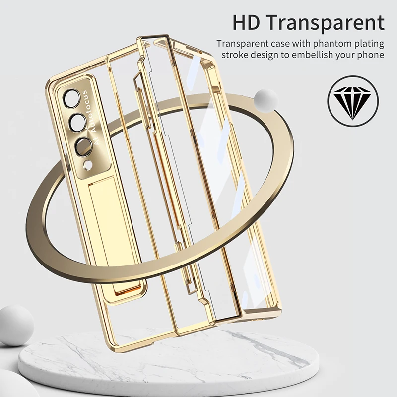 For Samsung Galaxy Z Fold 4 Z Fold 3 Folding Hinge Phantom Transparent Bracket 360° All inclusive Hard Mobile Phone Case Cover