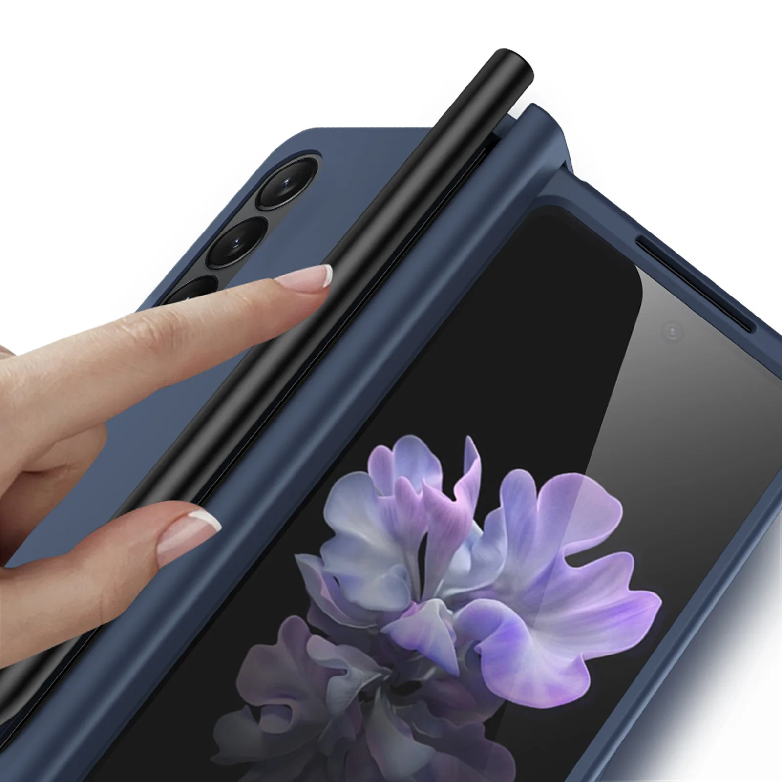 for Samsung Galaxy Z Fold 5 4 3 Phone Case 360° Liquid Matte Plain Color Pen Holder Cover Fine Hole Shell Antifall NonSlip Funda