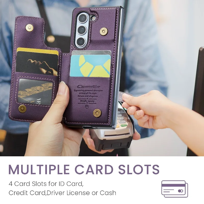 Solid Color Leather Phone Case For Samsung Galaxy Z Fold 5 Z Fold4 Z Fold 3 Magnetic Flip Case Wallet Card Phone Cover