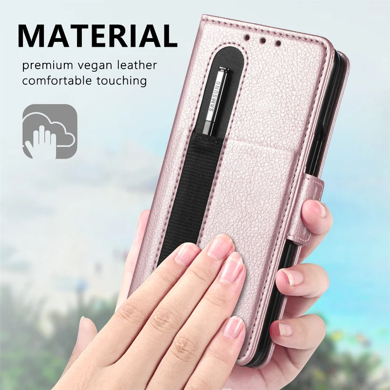 Magnetic Flip Phone Case For Samsung Galaxy Z Fold 5 4 3 Fold Phone Cover Shockproof Phone Cover With Pen Holder(Exclude Pen)