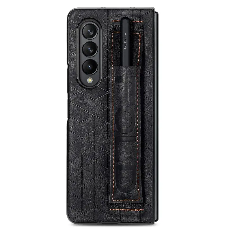Wrist Strap Phone Case For Samsung Galaxy Z Fold 5 4 3 Phone Cover Shockproof Anti-Drop Back Cover With Pen Holder(Exclude Pen)