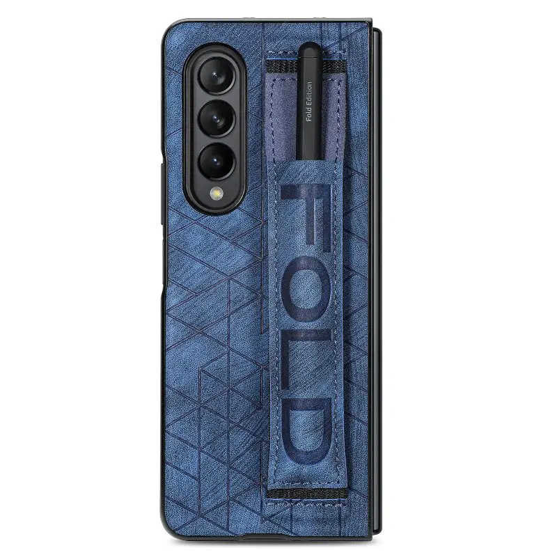 Wrist Strap Phone Case For Samsung Galaxy Z Fold 5 4 3 Phone Cover Shockproof Anti-Drop Back Cover With Pen Holder(Exclude Pen)