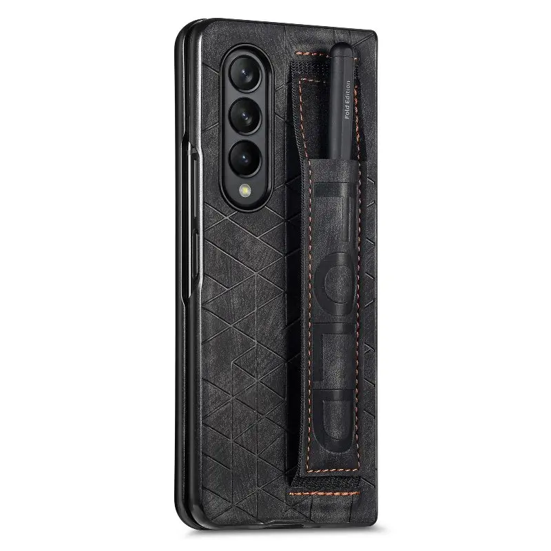 Wrist Strap Phone Case For Samsung Galaxy Z Fold 5 4 3 Phone Cover Shockproof Anti-Drop Back Cover With Pen Holder(Exclude Pen)