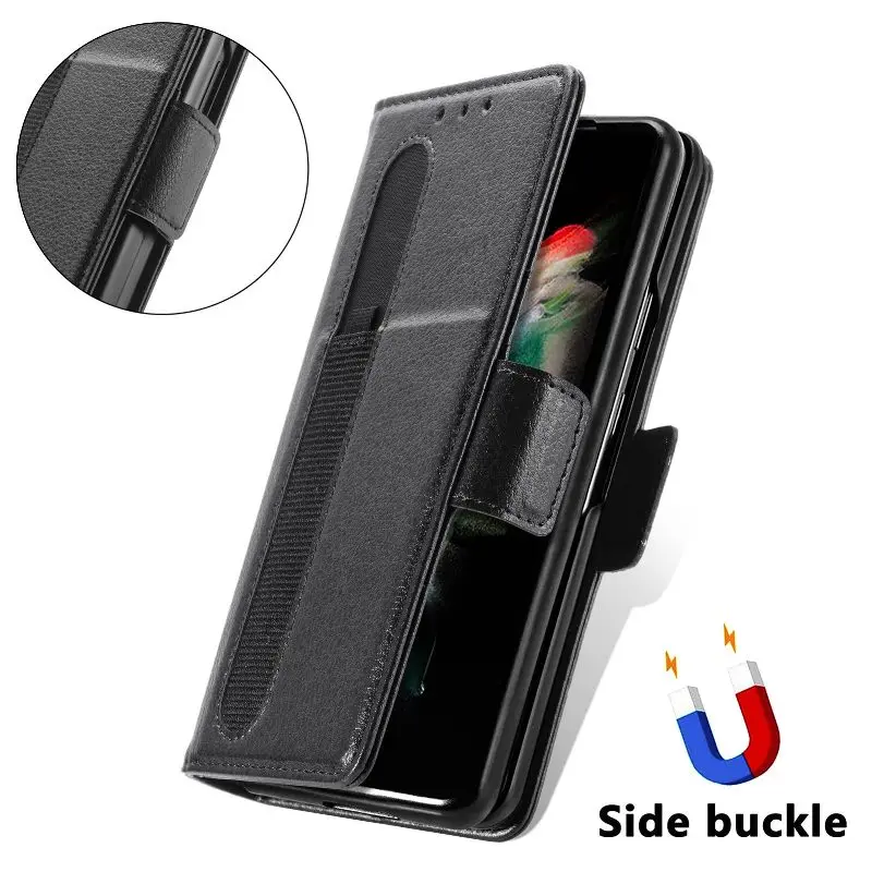 Magnetic Flip Phone Case For Samsung Galaxy Z Fold 5 4 3 Fold Phone Cover Shockproof Phone Cover With Pen Holder(Exclude Pen)