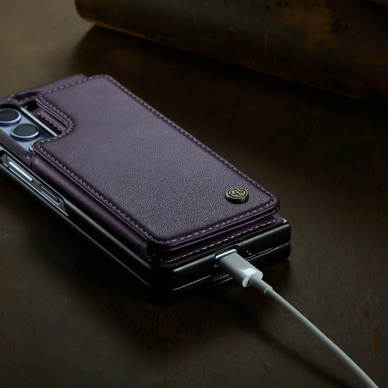 Solid Color Leather Phone Case For Samsung Galaxy Z Fold 5 Z Fold4 Z Fold 3 Magnetic Flip Case Wallet Card Phone Cover