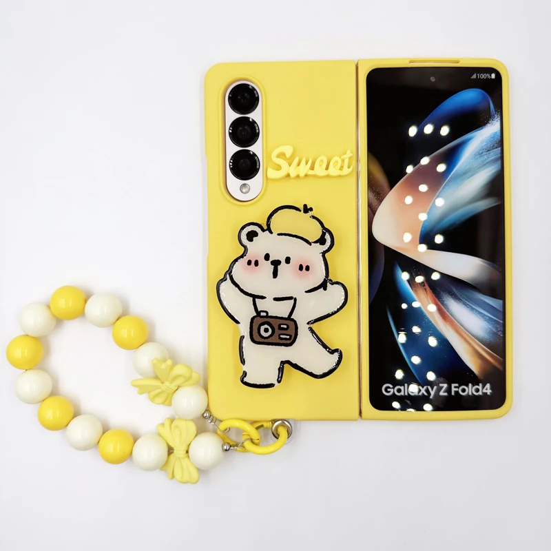 Funda Case for Samsung Galaxy Z Fold4 Z Fold3 Sweet Camera Bear Bracket Shockproof Protetcion Mobile Phone Case Cover Z Fold4