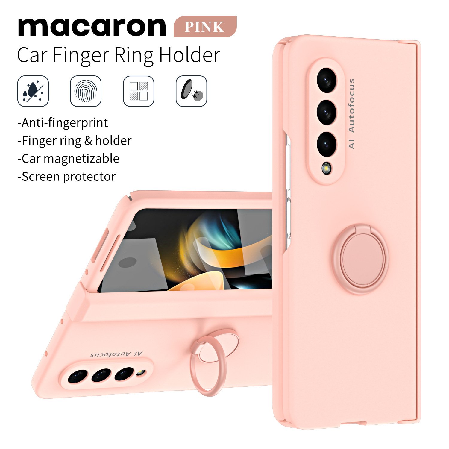 Matte Frosted Car Magnetic with Screen Protector Fashion Phone Case for Samsung Galaxy Z Fold5 Fold4 Fold3 Fold2 Protective Case