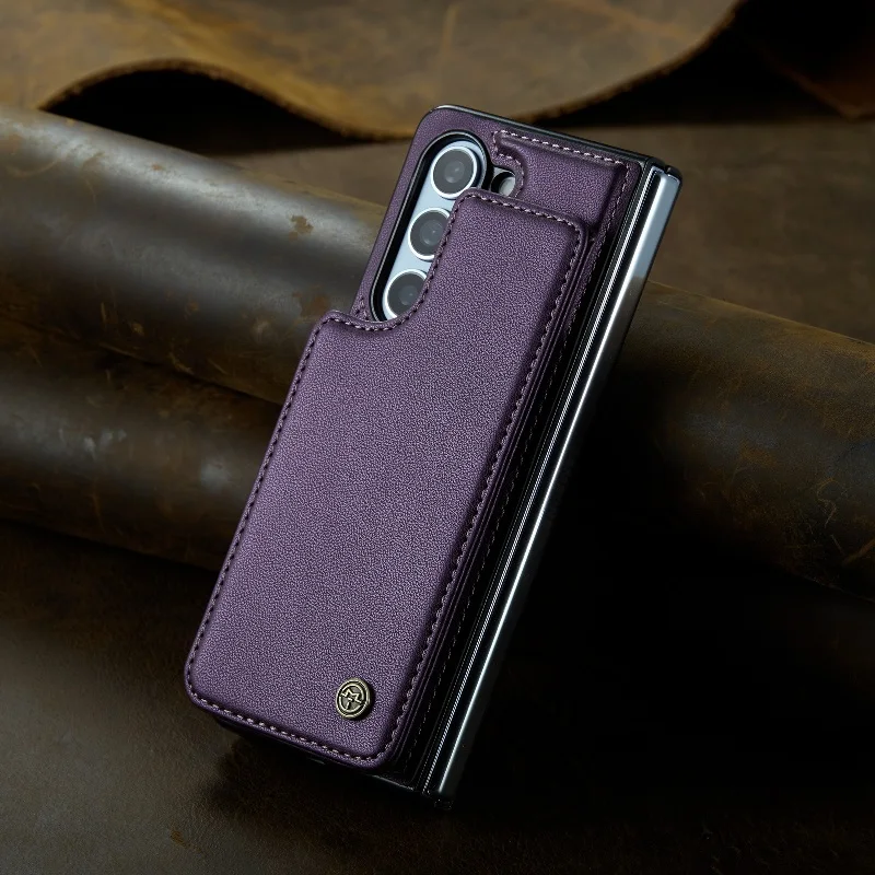 Solid Color Leather Phone Case For Samsung Galaxy Z Fold 5 Z Fold4 Z Fold 3 Magnetic Flip Case Wallet Card Phone Cover