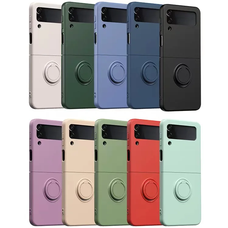 Liquid Silicone Phone Case For Samsung Galaxy Z Flip 4 Flip3 Flip4 Flip3 5G Ring Holder Stand Kickstand Shockproof Folding Cover