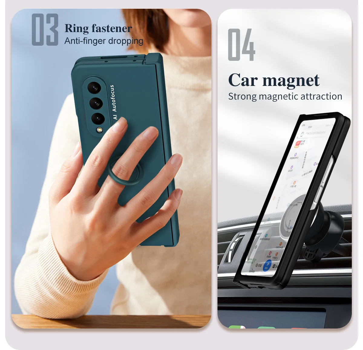 Matte Frosted Car Magnetic with Screen Protector Fashion Phone Case for Samsung Galaxy Z Fold5 Fold4 Fold3 Fold2 Protective Case