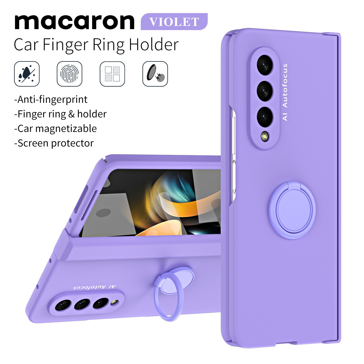 Matte Frosted Car Magnetic with Screen Protector Fashion Phone Case for Samsung Galaxy Z Fold5 Fold4 Fold3 Fold2 Protective Case