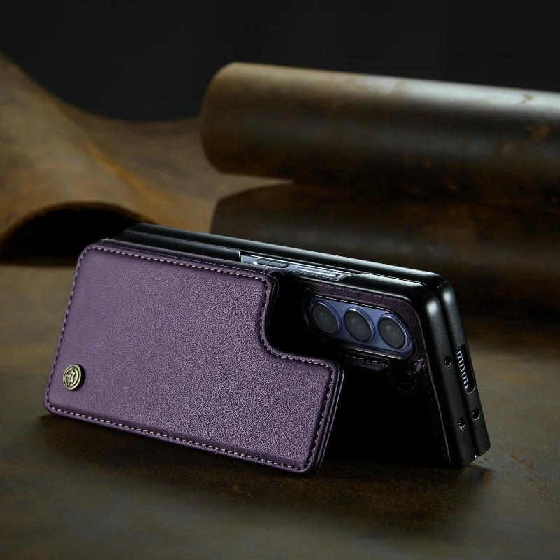 Solid Color Leather Phone Case For Samsung Galaxy Z Fold 5 Z Fold4 Z Fold 3 Magnetic Flip Case Wallet Card Phone Cover