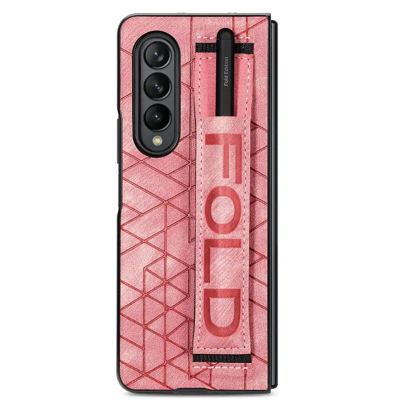 Wrist Strap Phone Case For Samsung Galaxy Z Fold 5 4 3 Phone Cover Shockproof Anti-Drop Back Cover With Pen Holder(Exclude Pen)
