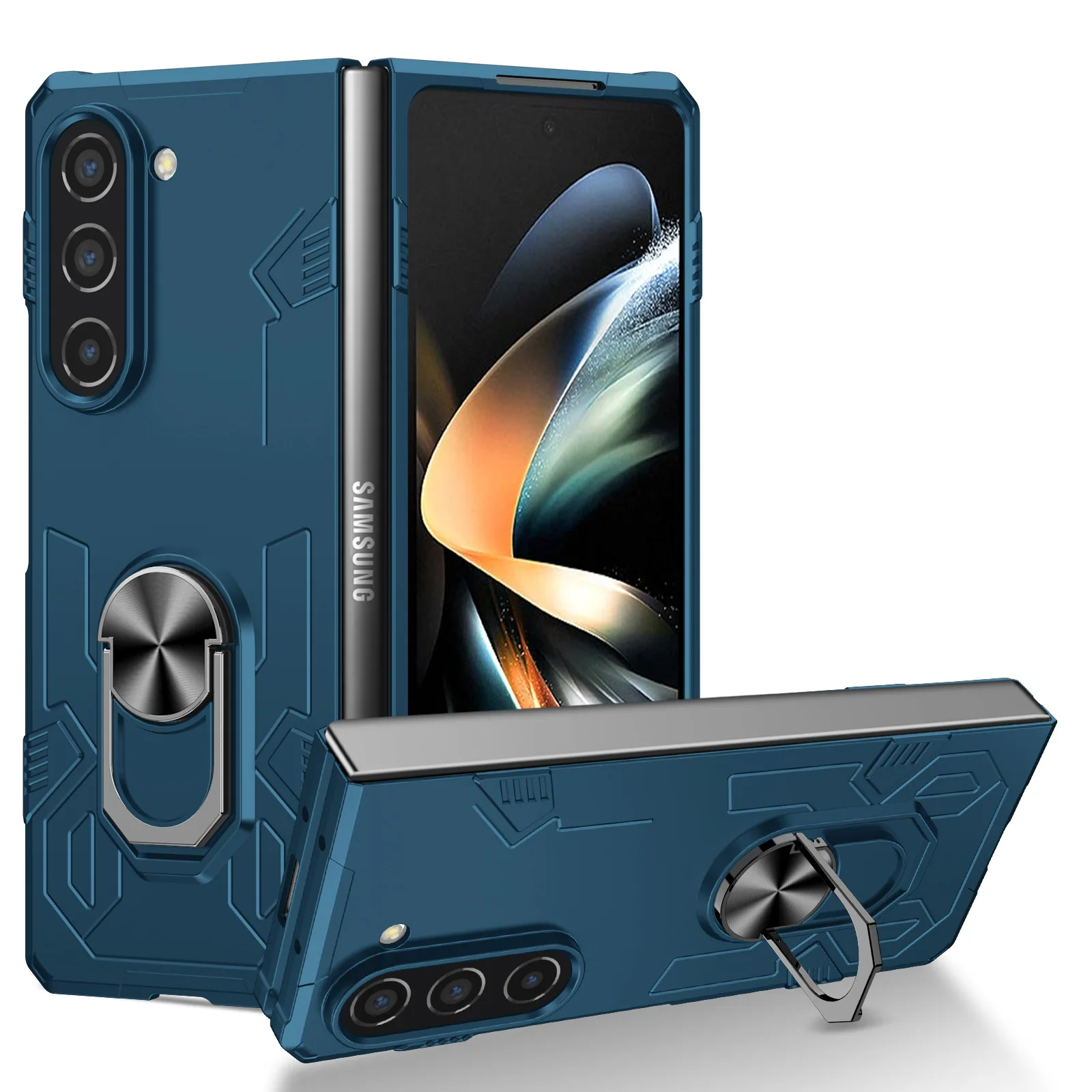 Ring Bracket Phone Case for Samsung Galaxy Z Fold 5 4 3 Fold5 Fold4 Fold3 Magnetic Plastic Fall Prevention Cover