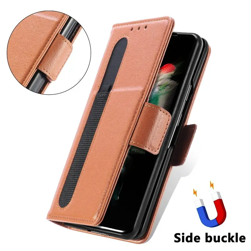 Magnetic Flip Phone Case For Samsung Galaxy Z Fold 5 4 3 Fold Phone Cover Shockproof Phone Cover With Pen Holder(Exclude Pen)