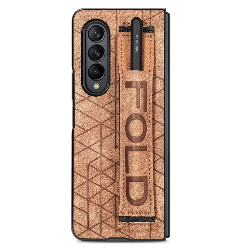 Wrist Strap Phone Case For Samsung Galaxy Z Fold 5 4 3 Phone Cover Shockproof Anti-Drop Back Cover With Pen Holder(Exclude Pen)