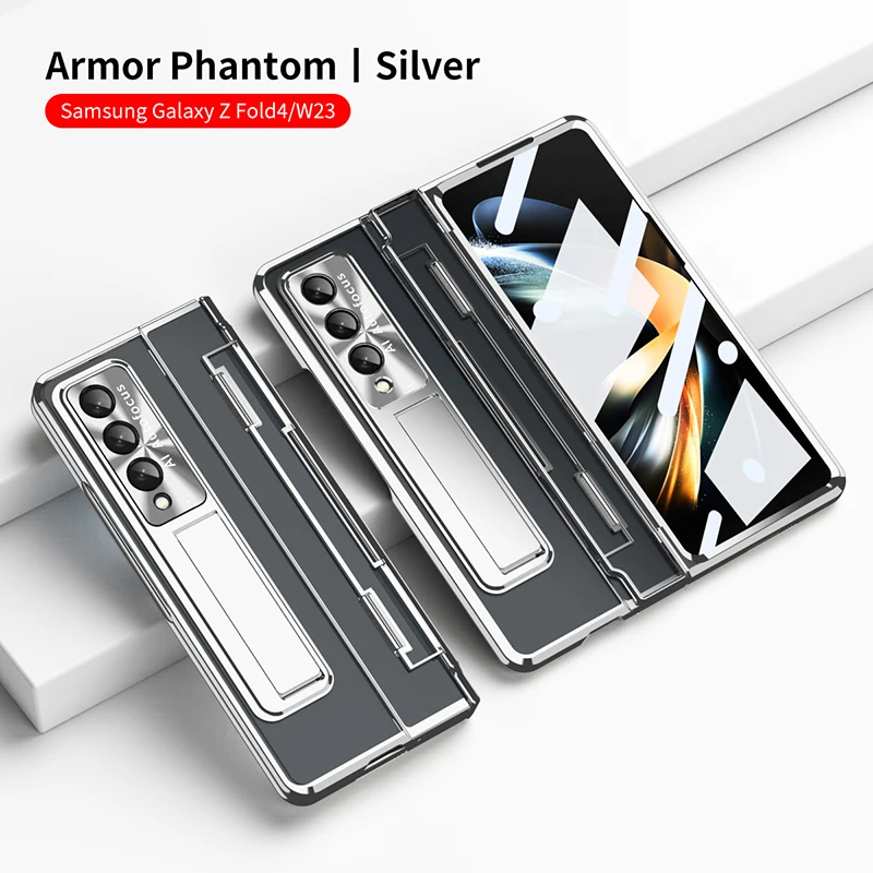For Samsung Galaxy Z Fold 4 Z Fold 3 Folding Hinge Phantom Transparent Bracket 360° All inclusive Hard Mobile Phone Case Cover