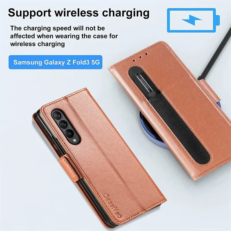 Magnetic Flip Phone Case For Samsung Galaxy Z Fold 5 4 3 Fold Phone Cover Shockproof Phone Cover With Pen Holder(Exclude Pen)